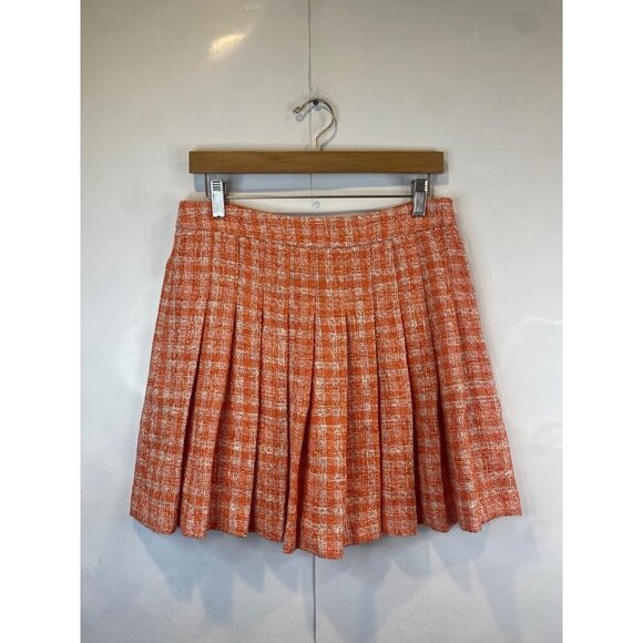 Zara Women's Orange Pleated Tweed Mini Skirt Blogger Fave Size Medium New - Picture 3 of 7